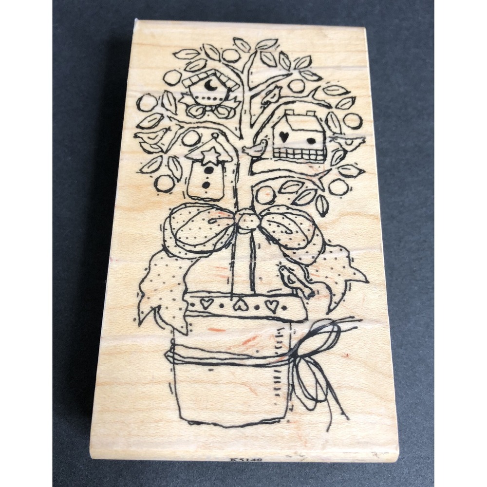 Stampington Company Rubber Stamp Birdhouse Tree Wood Mounted K5148